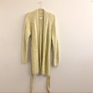 Anthropologie fuzzy neon & metallic cardigan large